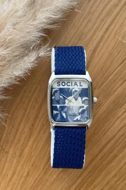 Discount Loëla Montre Social Perlon BLEU COBALT